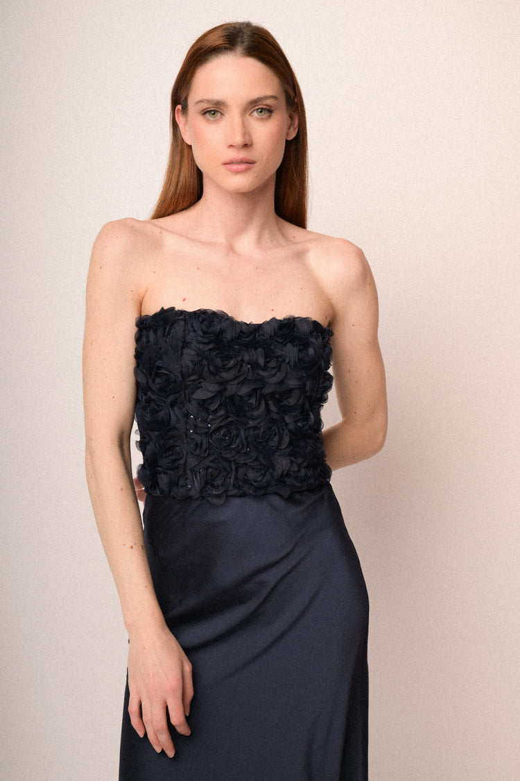 Blue 3D rose embellished sleeveless top