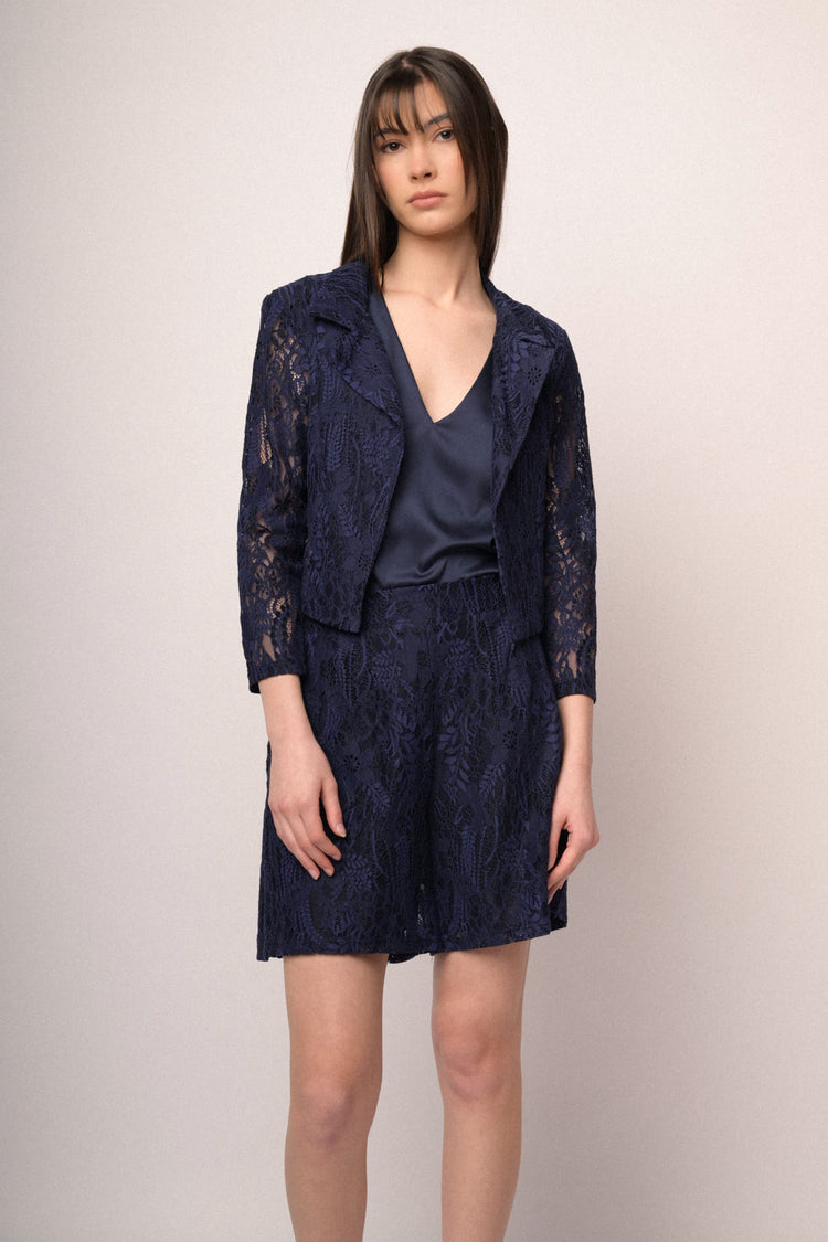 Blue cotton-blend lace blazer