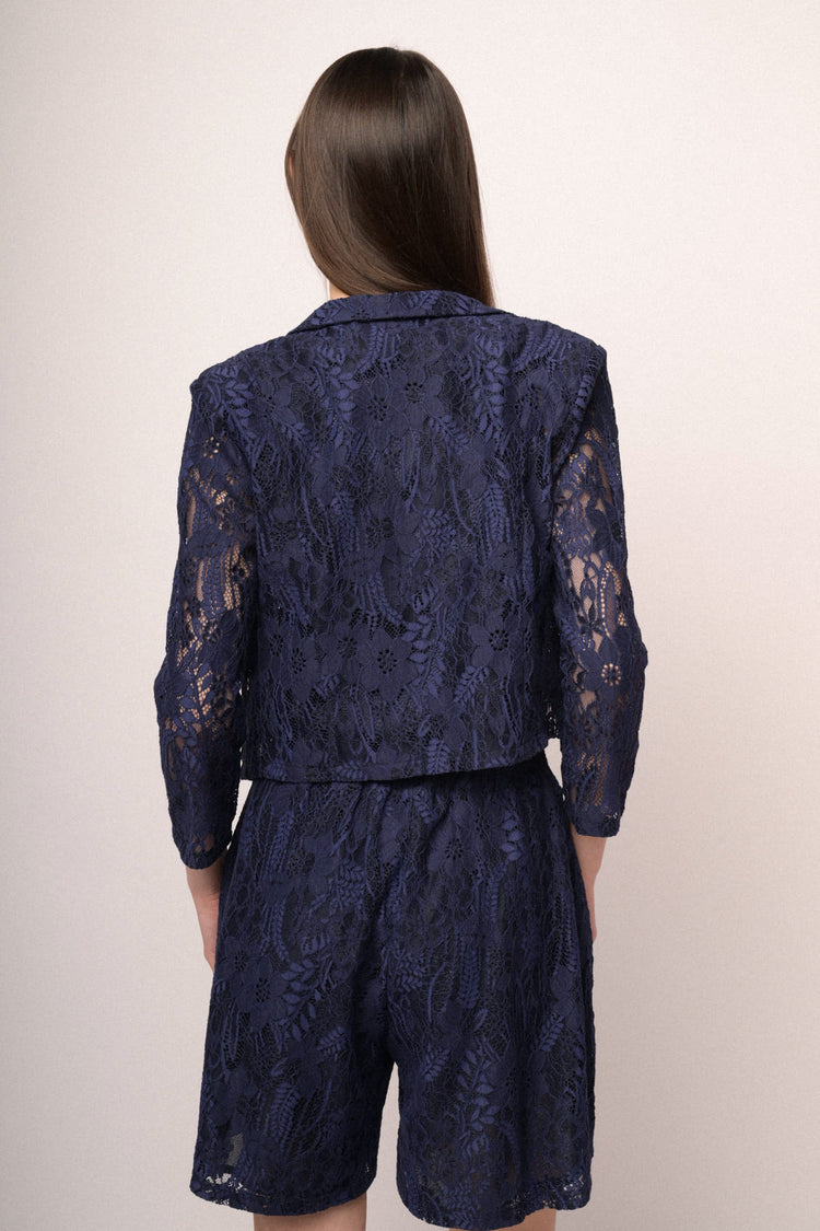 Blue cotton-blend lace blazer