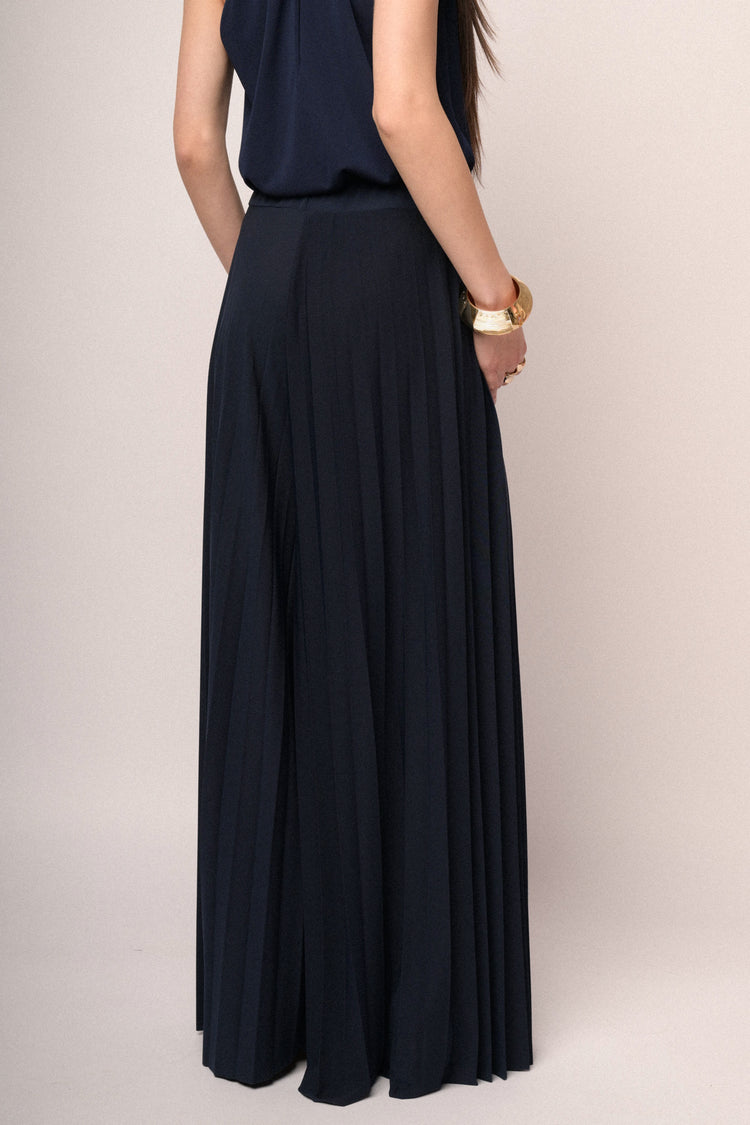 Blue pleated wide leg trousers
