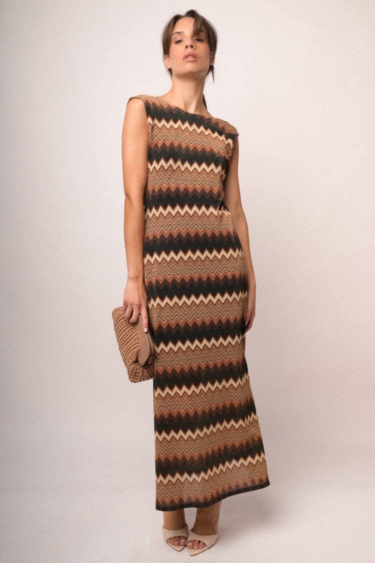 Abito lungo zig zag lurex