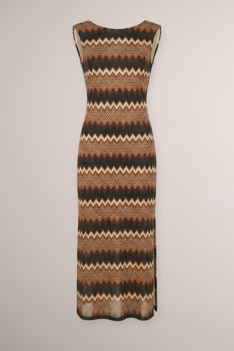 Multicolor zig-zag print lurex knit maxi dress