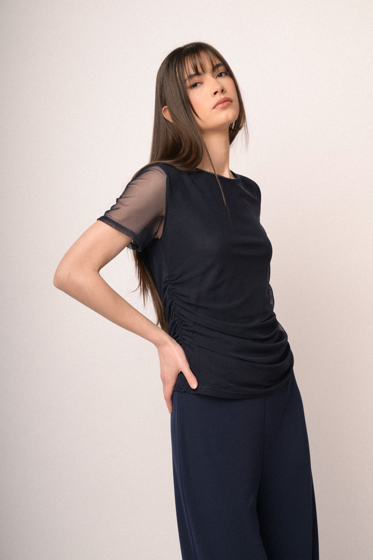 Midnight blue double-layered tulle tee