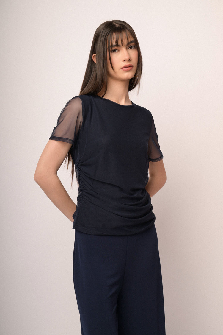 Midnight blue double-layered tulle tee