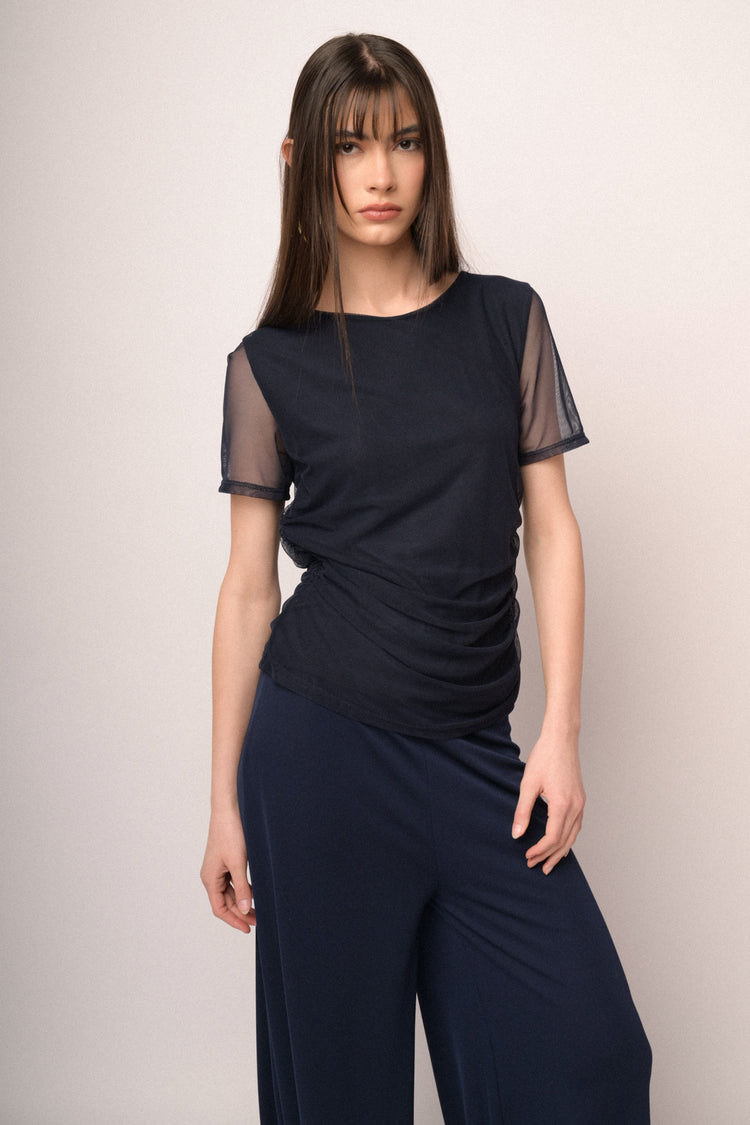 Midnight blue double-layered tulle tee