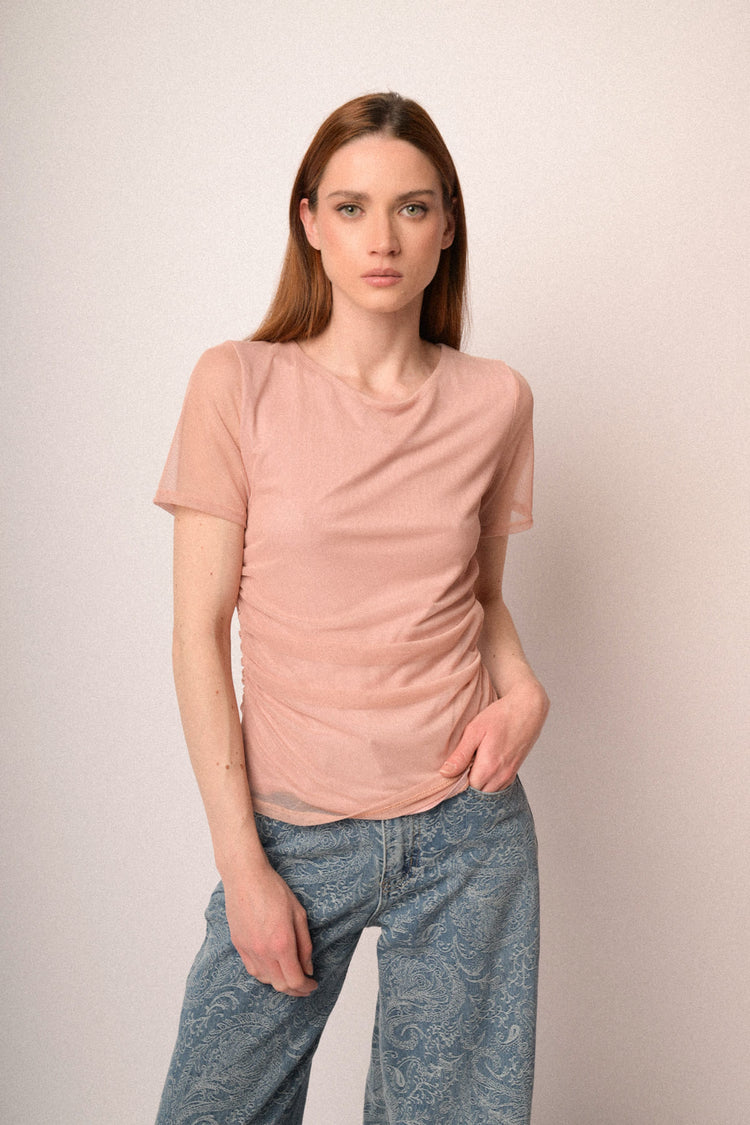 Pink double-layered tulle t-shirt