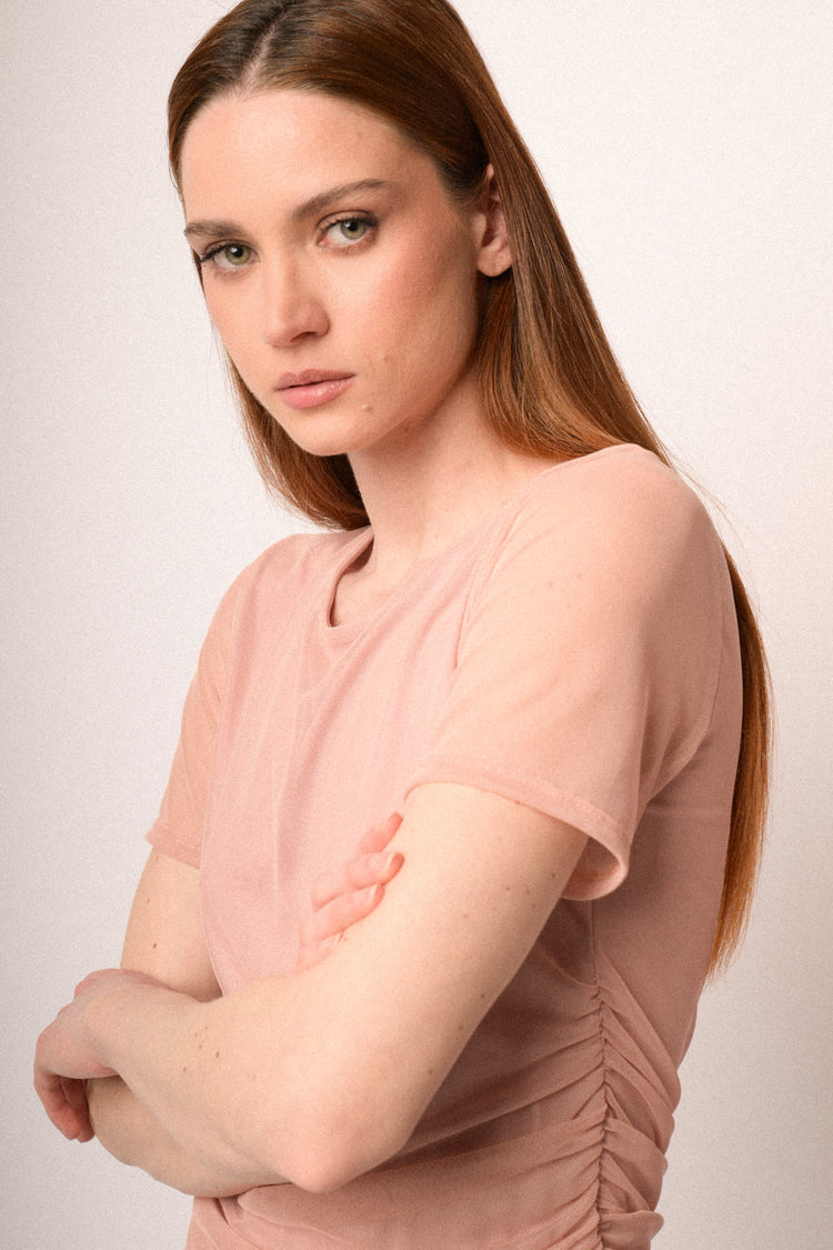 Pink double-layered tulle t-shirt