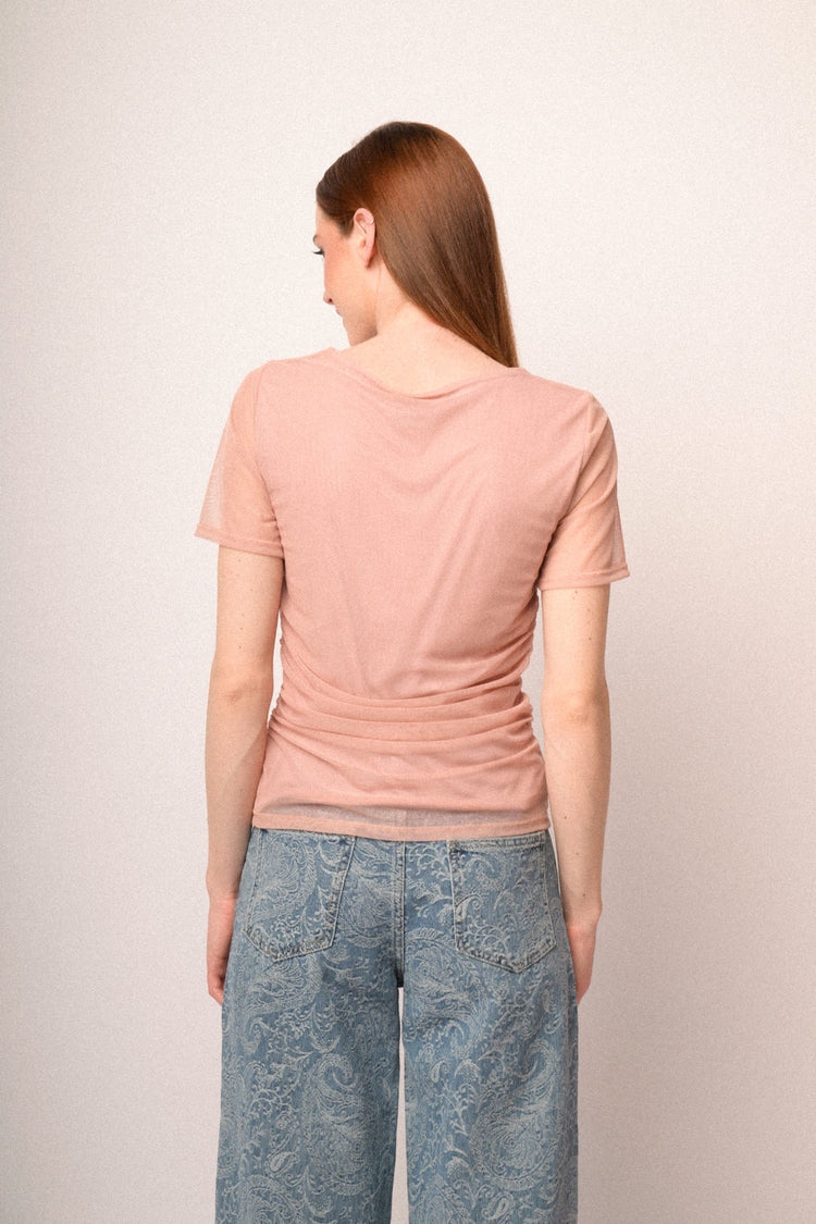 Pink double-layered tulle t-shirt