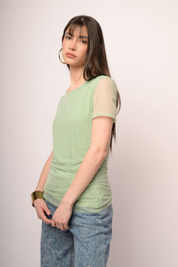 Apple green double-layered tulle tee