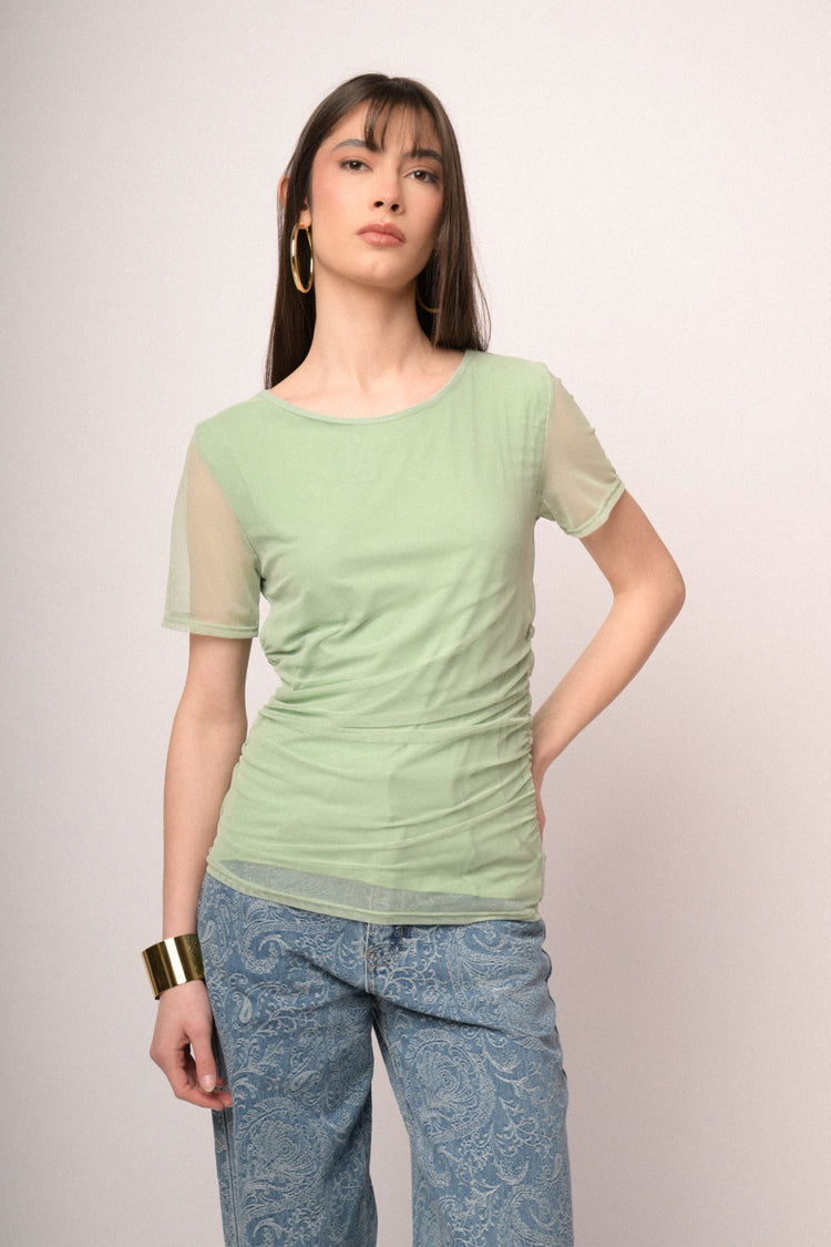 Apple green double-layered tulle tee