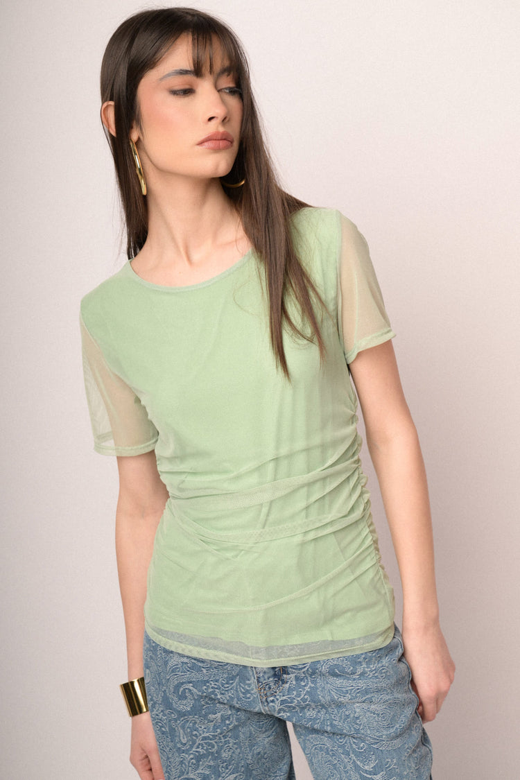 Apple green double-layered tulle tee