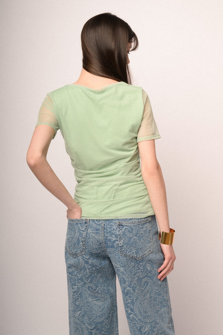 Apple green double-layered tulle tee