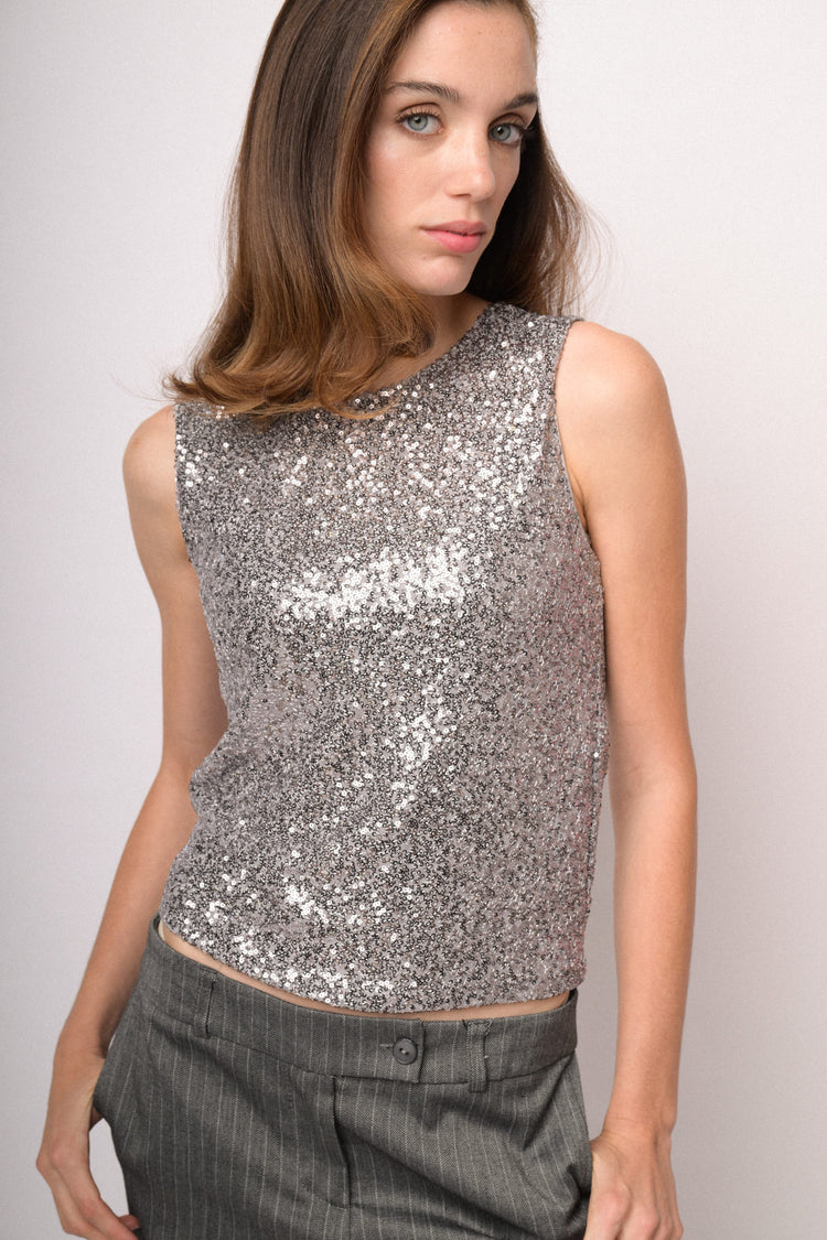 Silver sleeveless sequin top