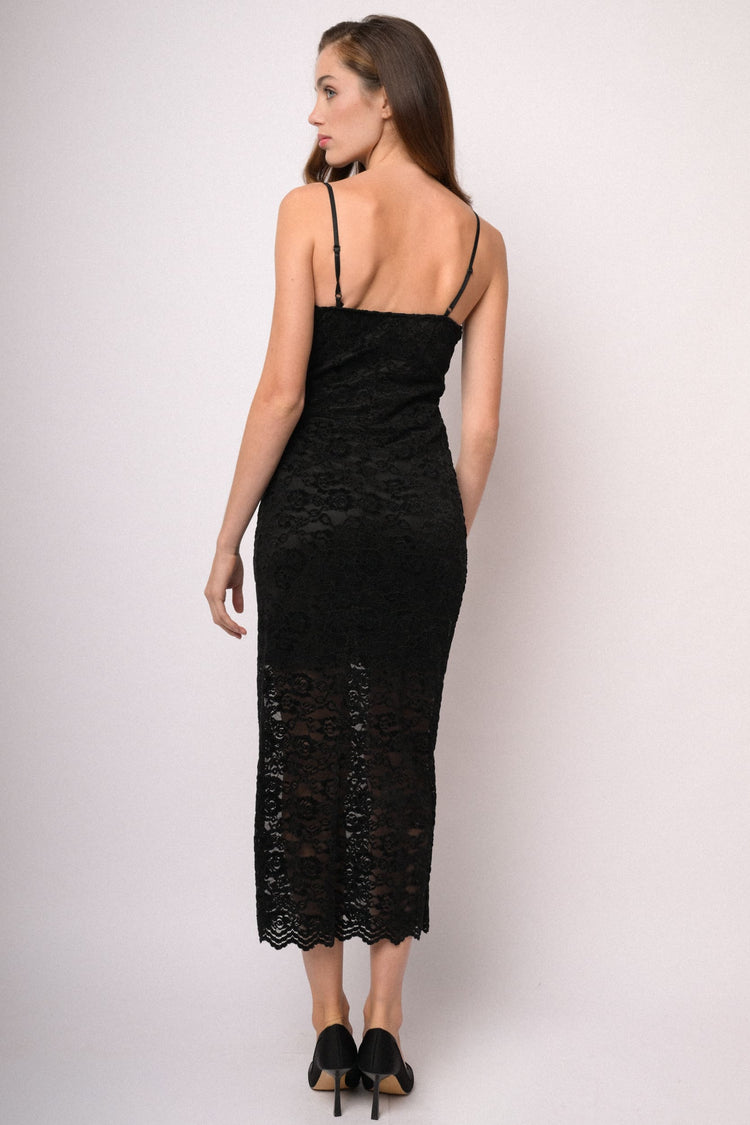 Black velvet lace midi dress