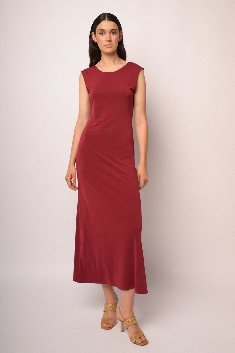 Red long dress with back neckline