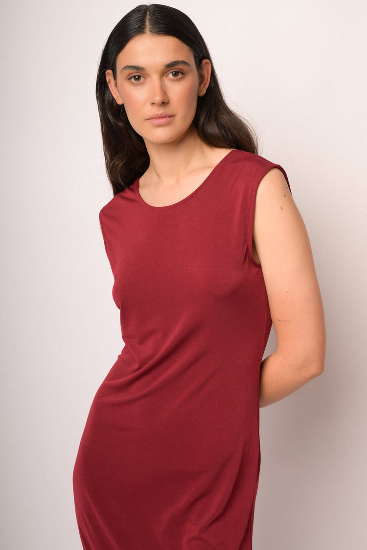Red long dress with back neckline