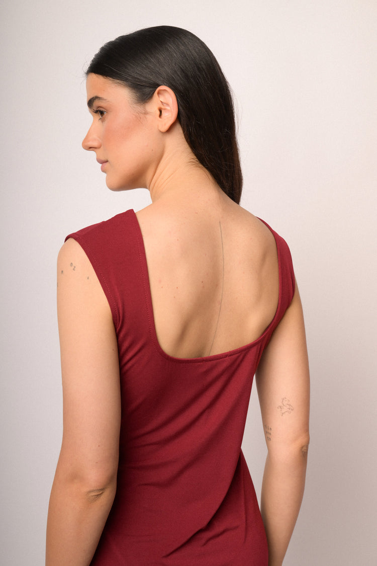 Red long dress with back neckline