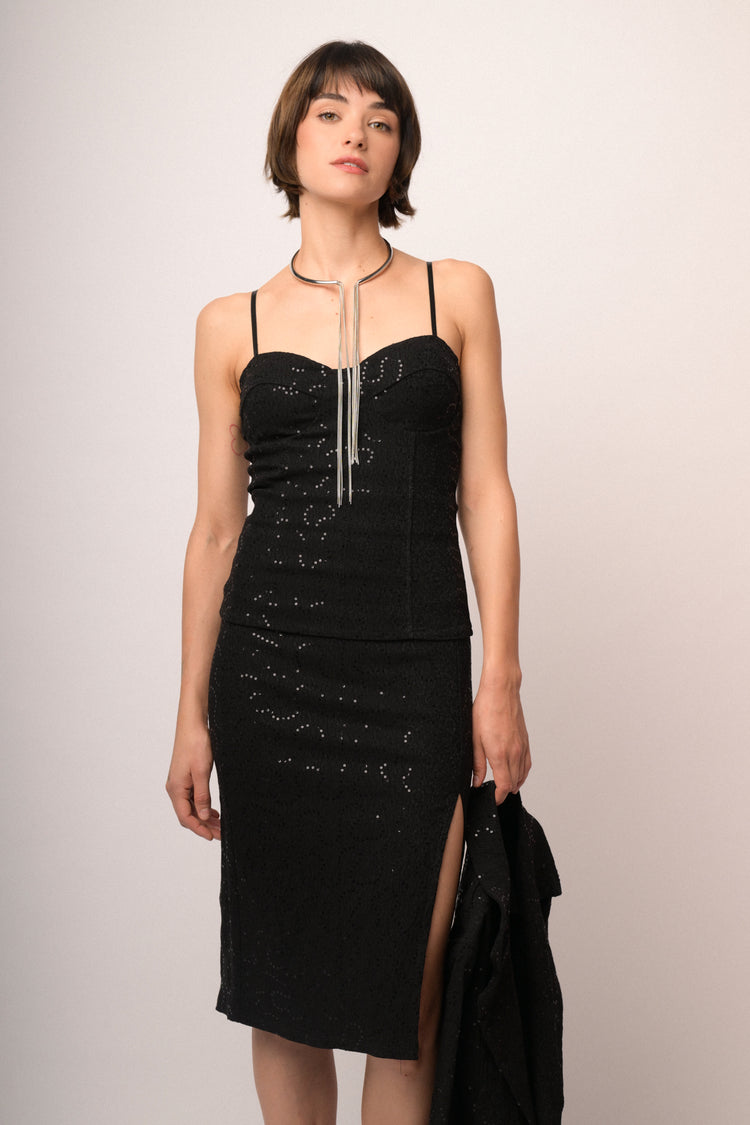 Top bustier in jacquard paillettes