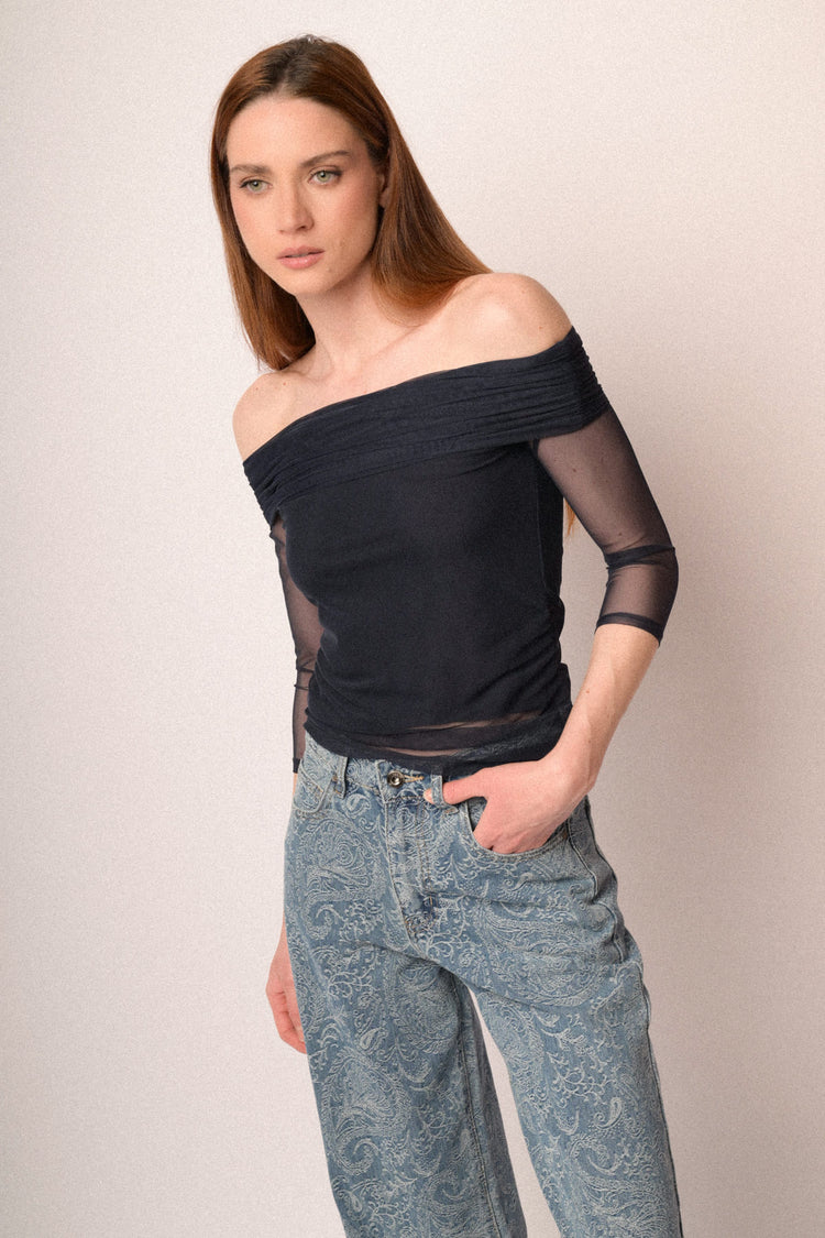 Blue double-layered tulle top