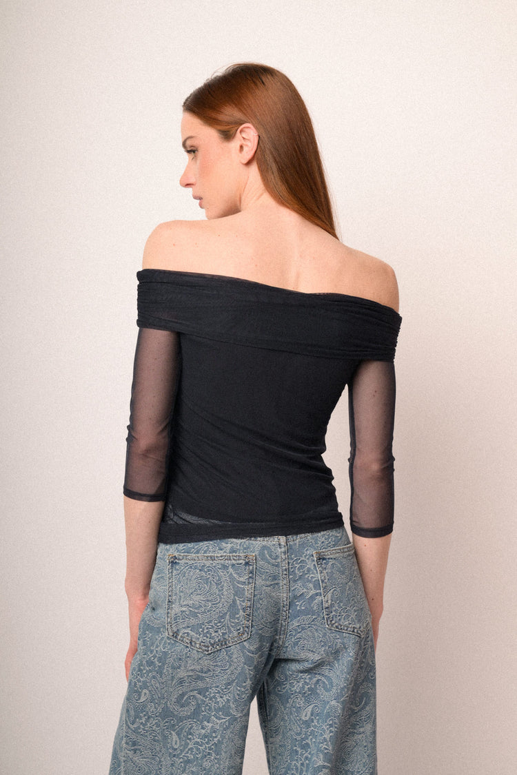 Blue double-layered tulle top
