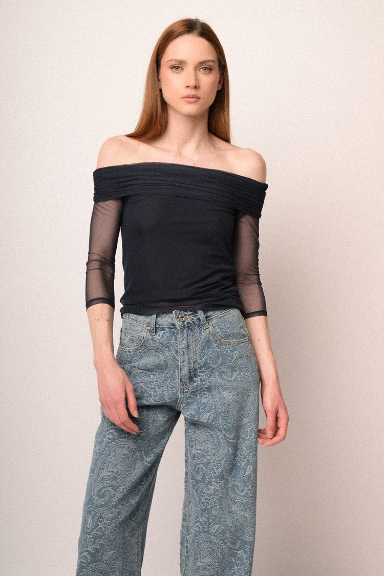Blue double-layered tulle top