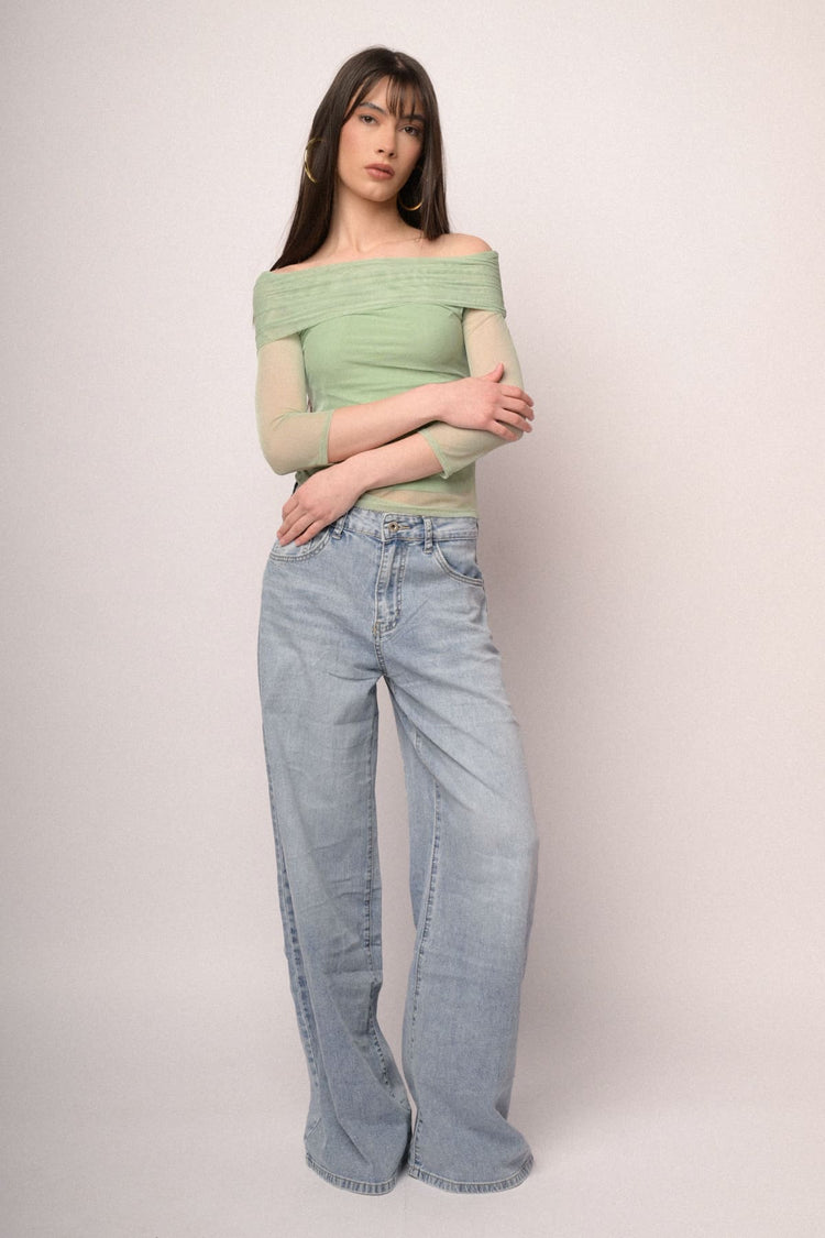 Apple green double-layered tulle top