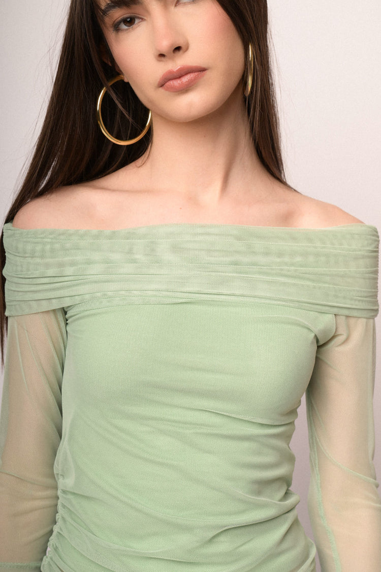Apple green double-layered tulle top