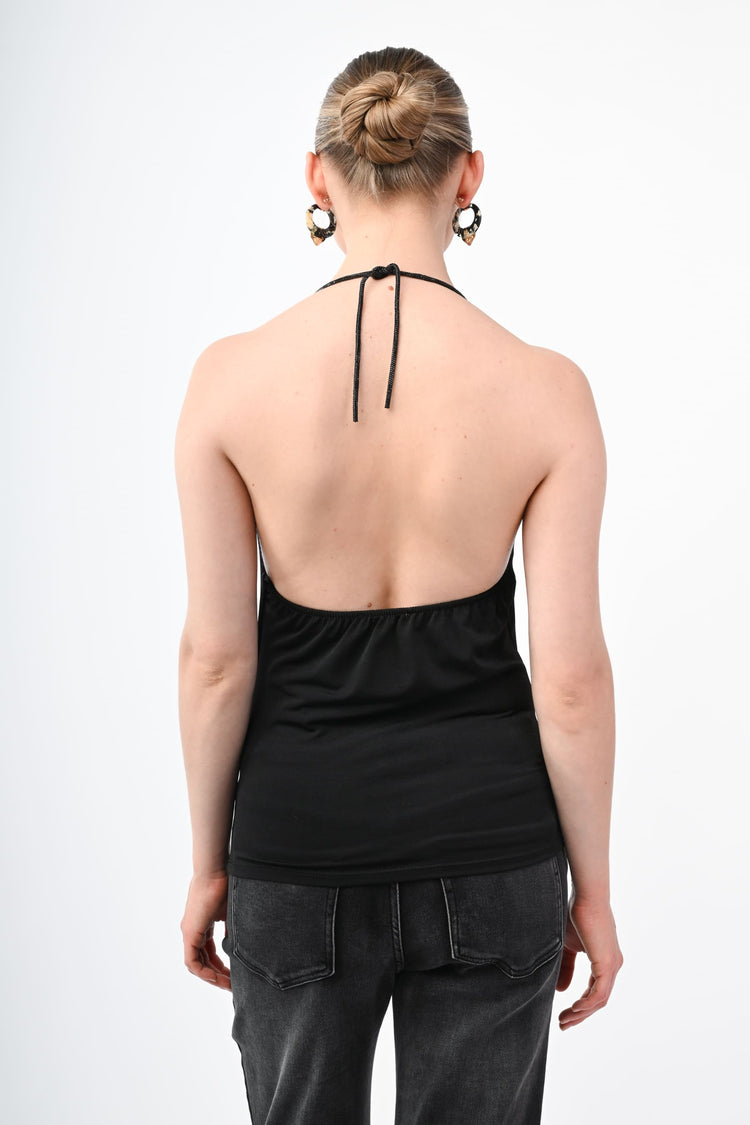Rhinestone-straps halter top