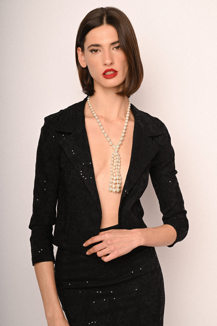 Sequin-embellished textured blazer