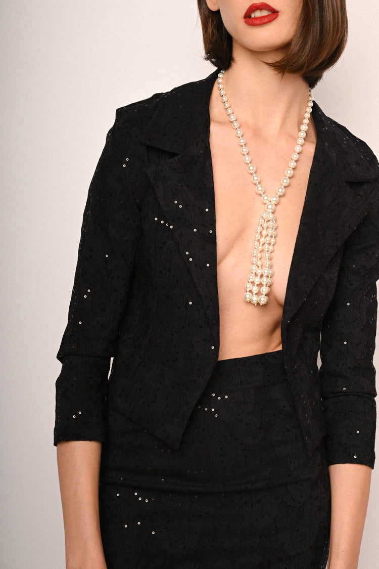 Sequin-embellished textured blazer