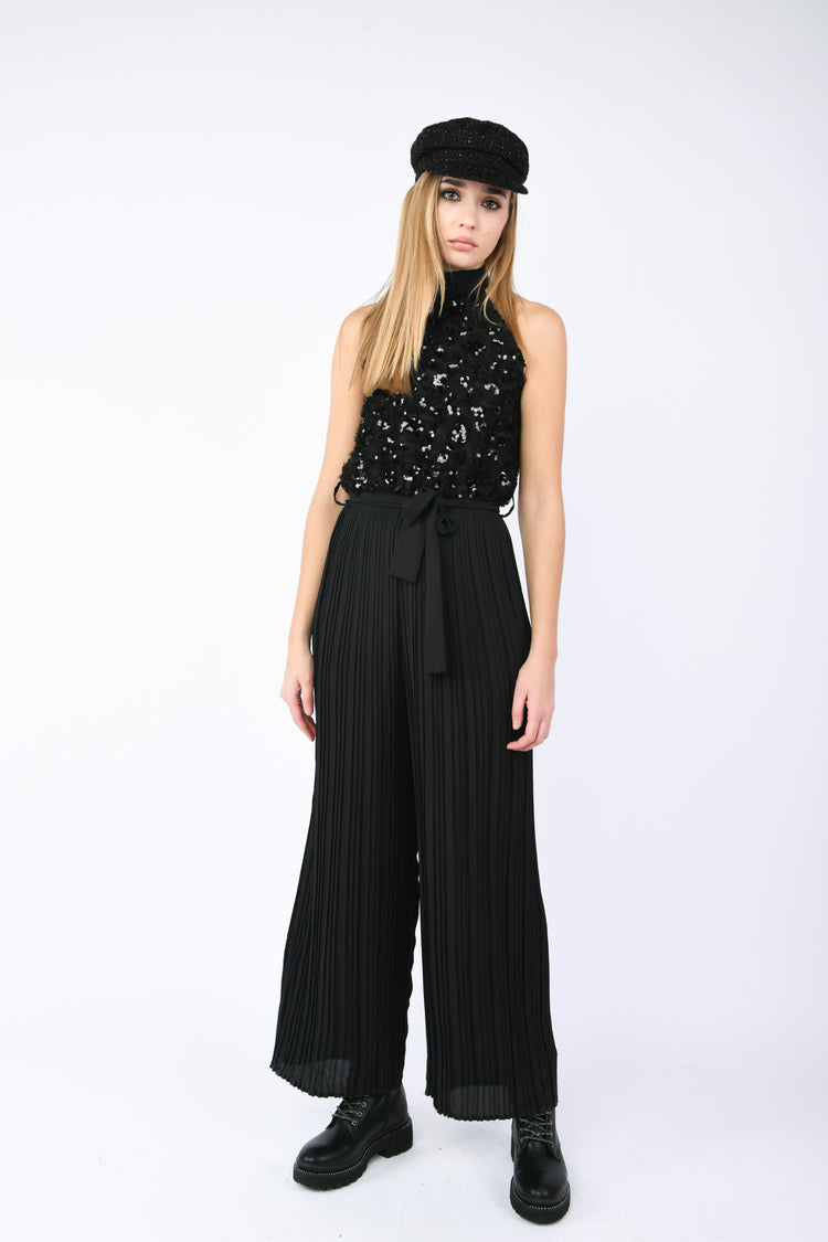 Sequined and pleated jumpsuit