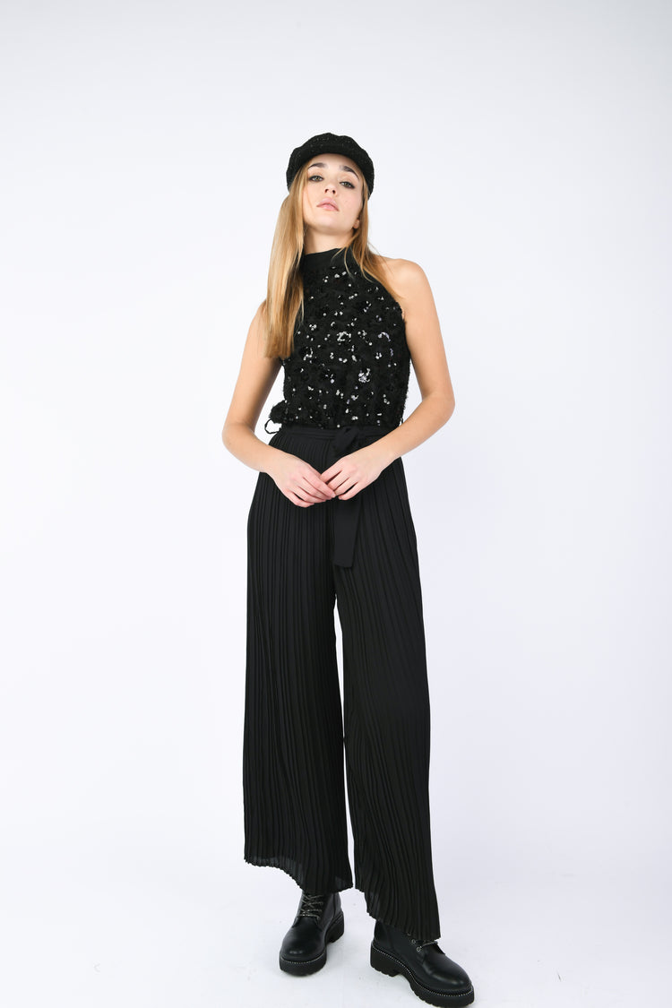 Sequined and pleated jumpsuit