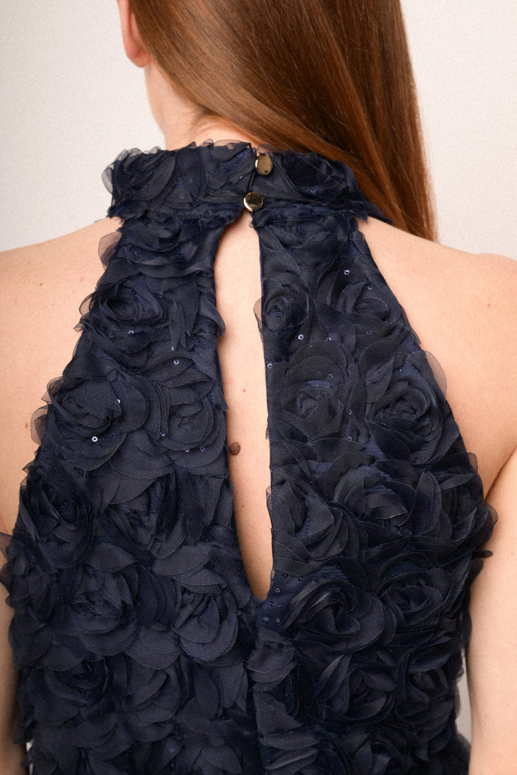 Blue 3D roses halter top