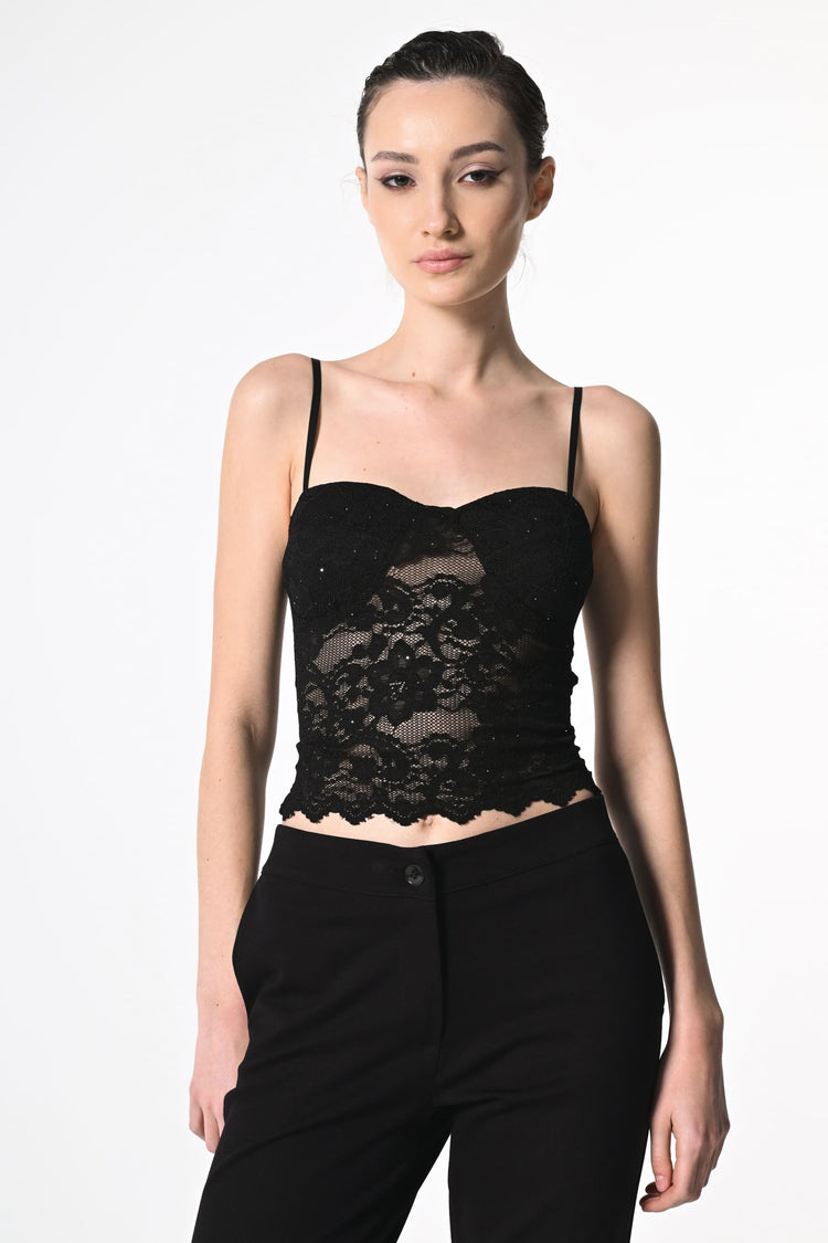 Rhinestone lace camisole