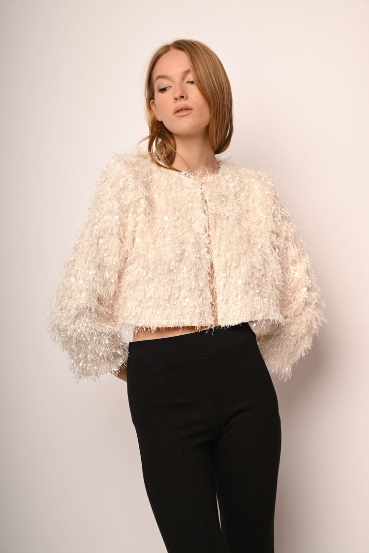 Sequin hairy cropped jacket