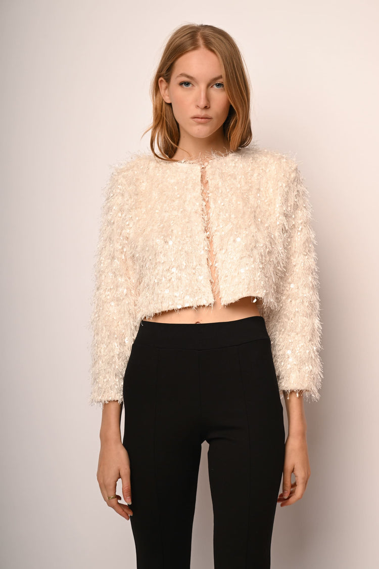 Sequin hairy cropped jacket