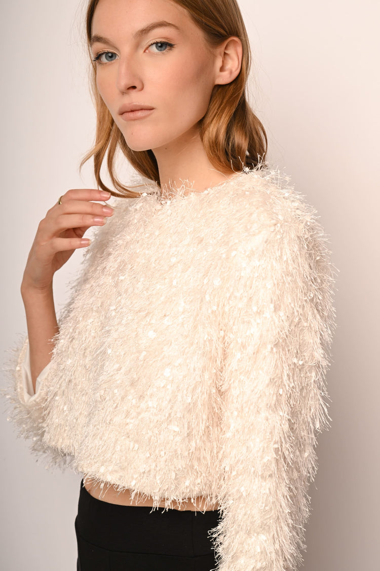 Sequin hairy cropped jacket