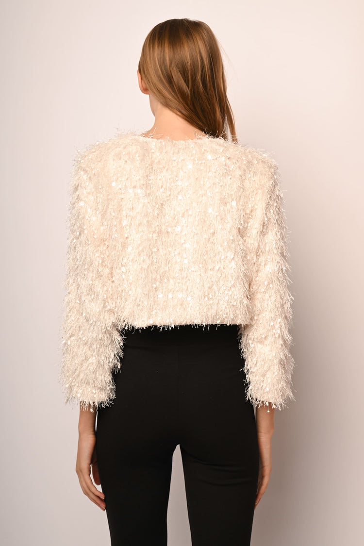 Sequin hairy cropped jacket