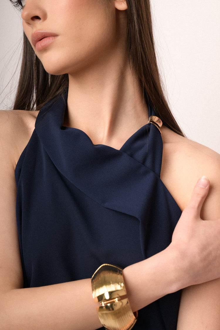 Golden buckle blue halter top