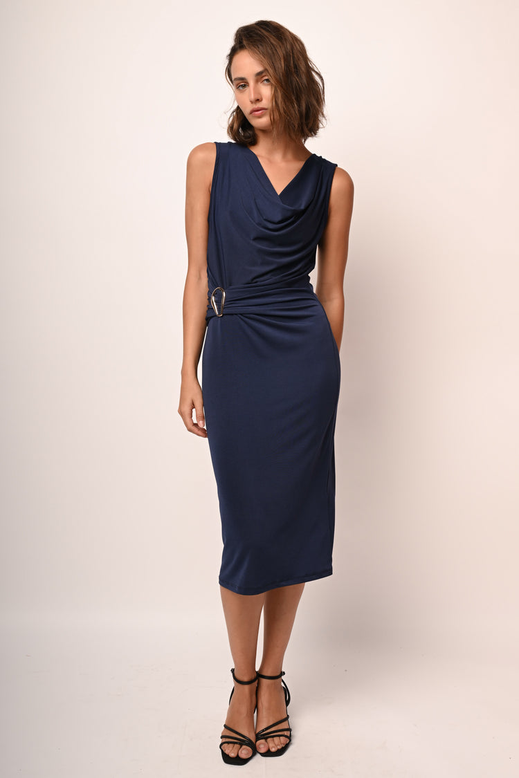Buckle draped sheath dress