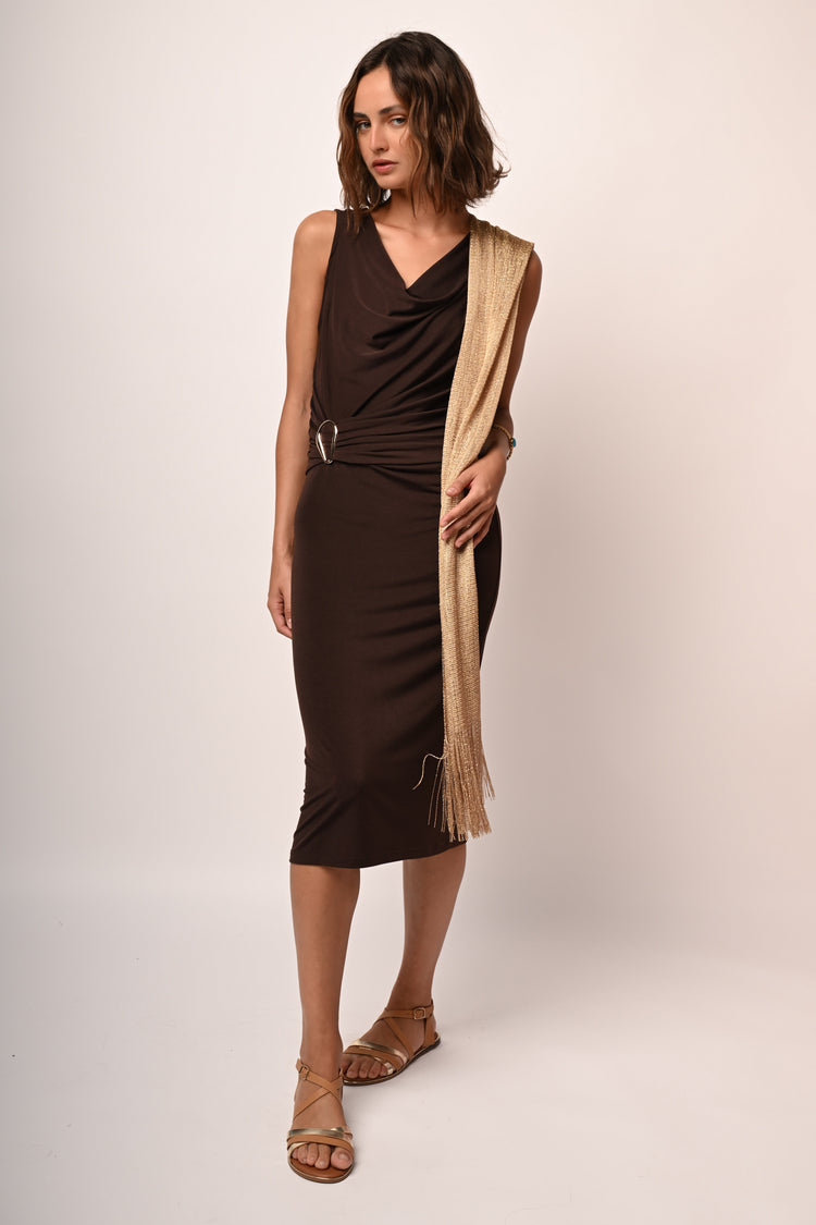Buckle draped sheath dress