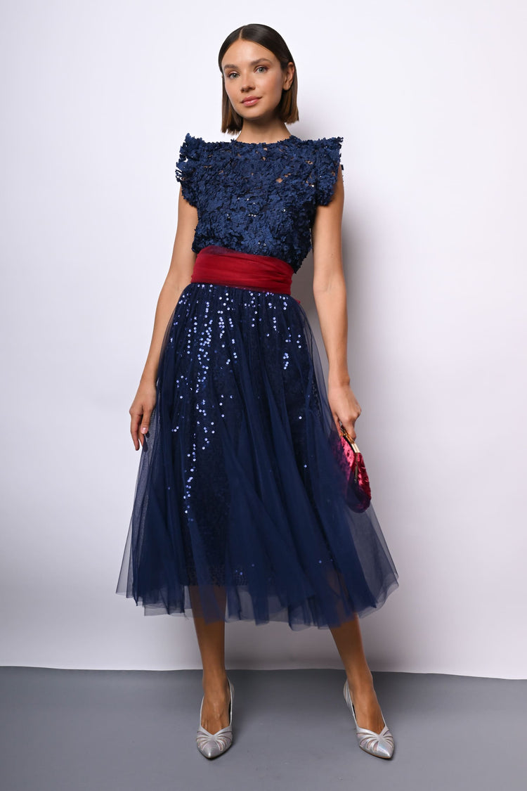 Sequins tulle midi skirt