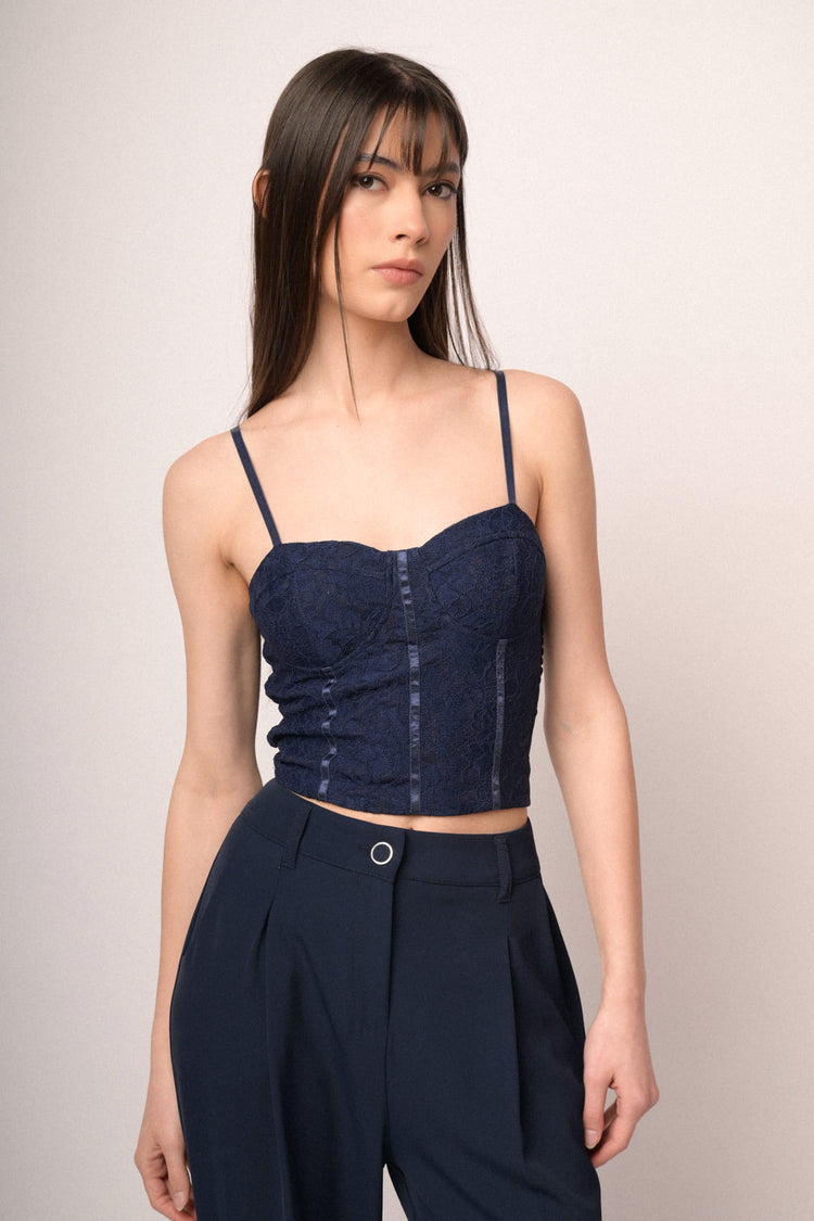 Blue lace bustier top