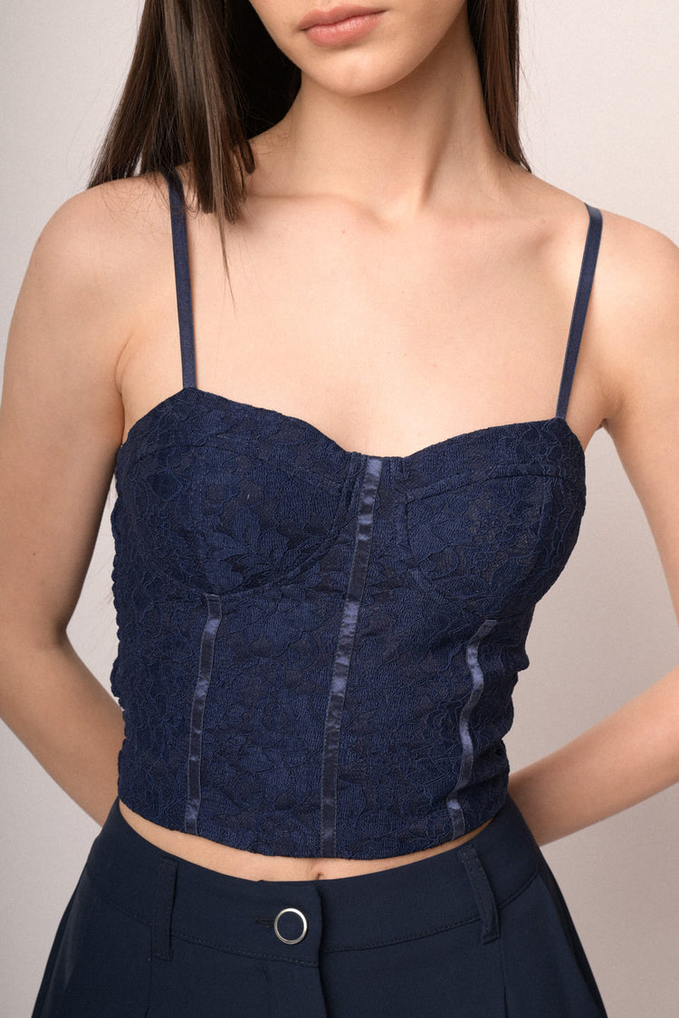 Blue lace bustier top