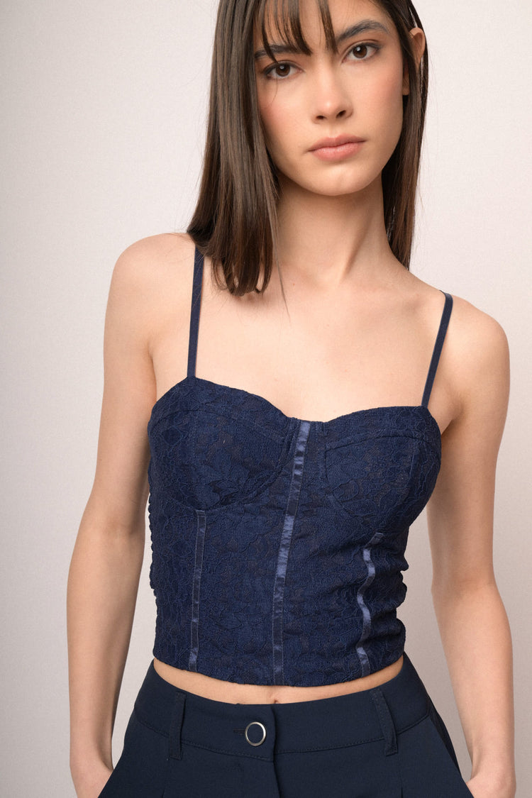 Blue lace bustier top