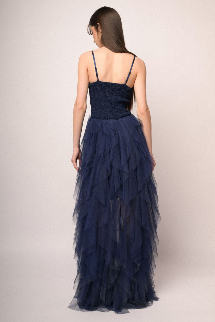 Blue lace top & tulle skirt long dress