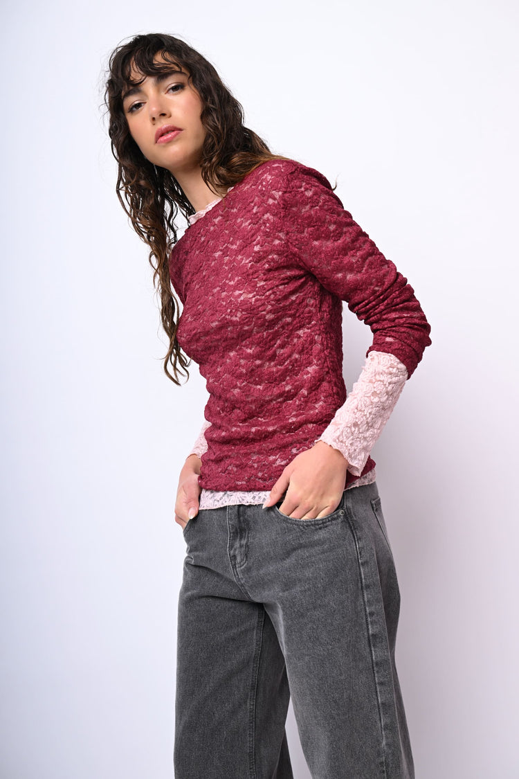 Boat neck lace top