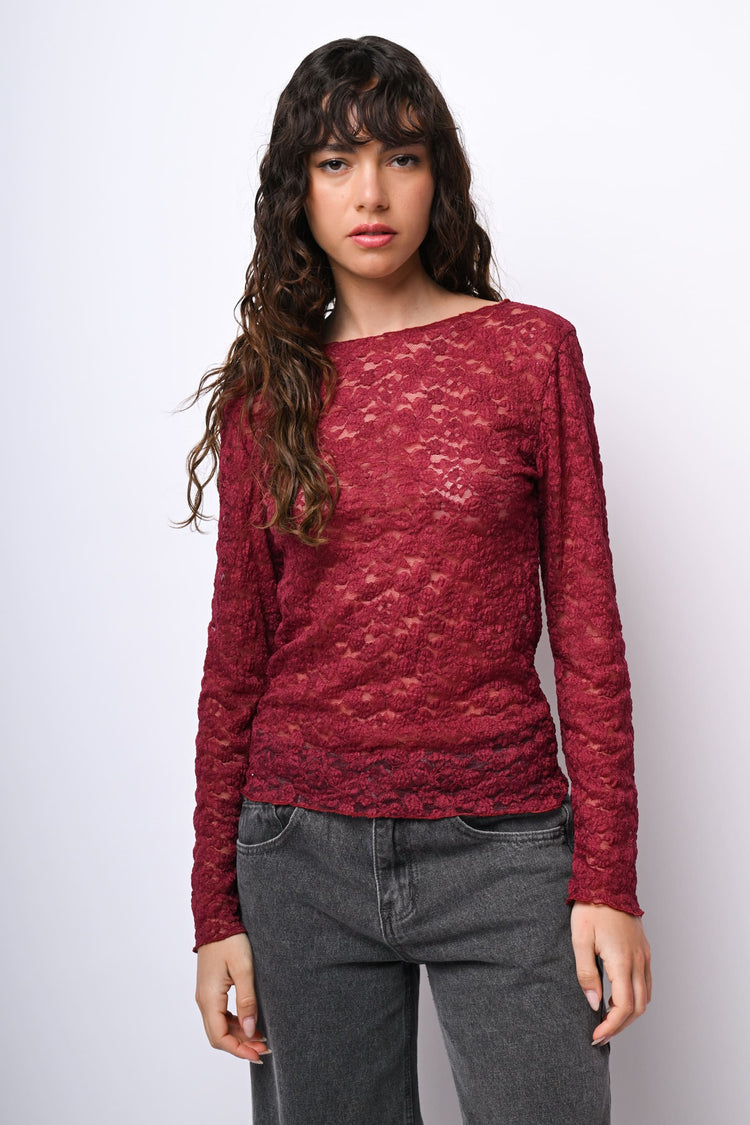 Boat neck lace top