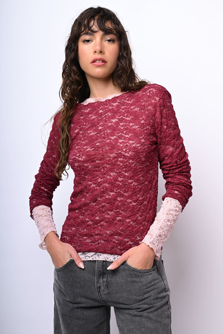 Boat neck lace top