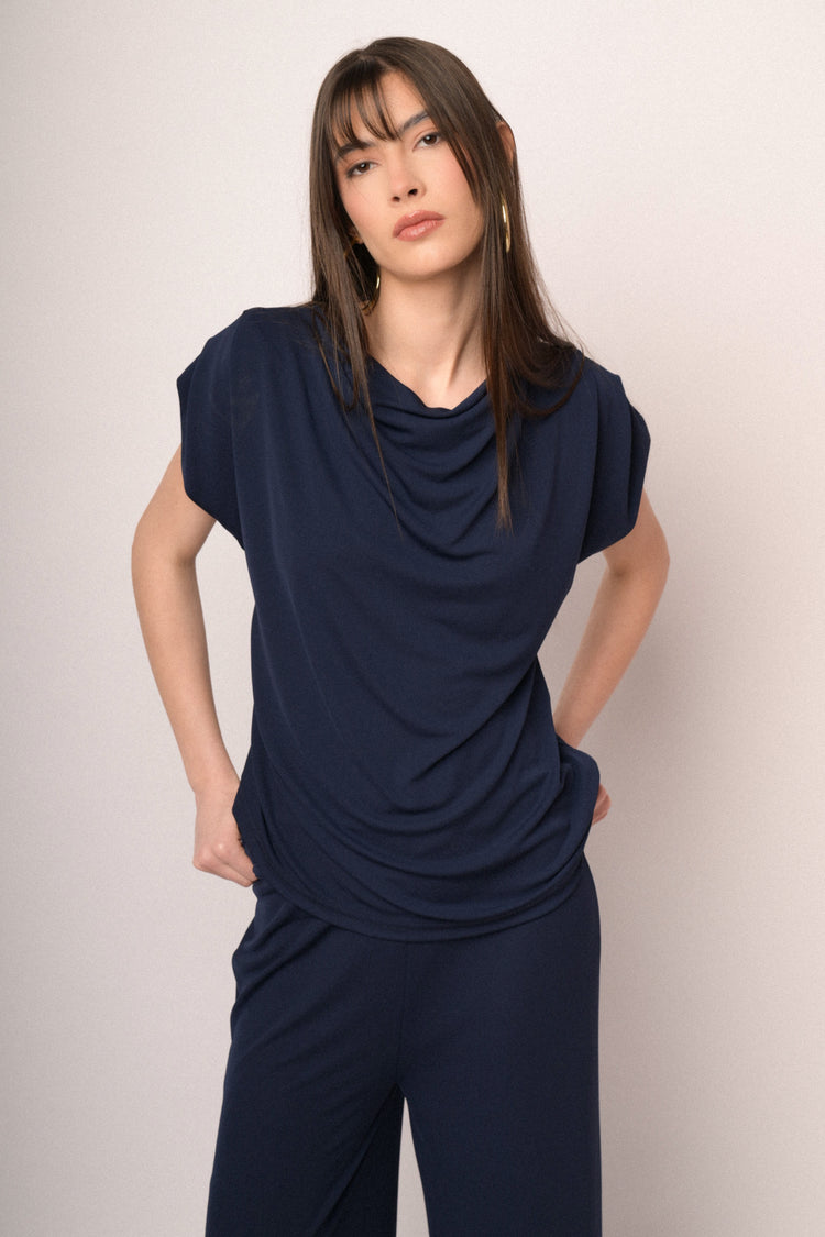 Blue draped top